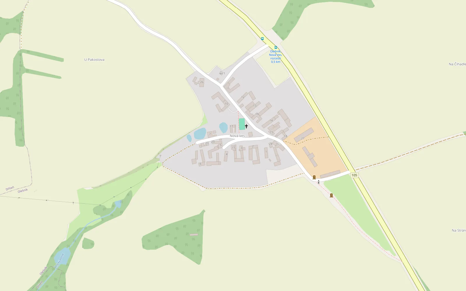 Mapa okolí: Nová Ves 22, Olešník